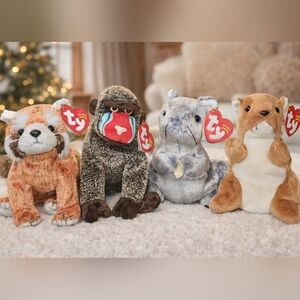Lot of 90s/2000s TY Beanie Babies – Nuts, Rusty, Cheeks & Cheddar – Excellent